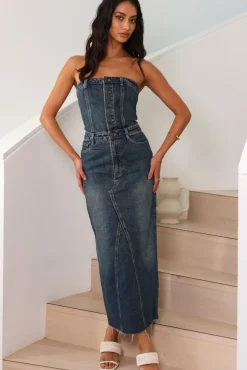 Date Night Dresses|Brunch Dresses>Lioness Vista Denim Dress Denim Blue