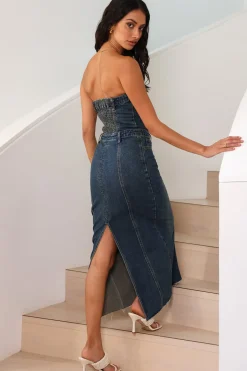 Date Night Dresses|Brunch Dresses>Lioness Vista Denim Dress Denim Blue