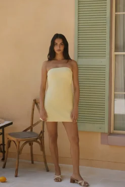 Vacation Dresses|Brunch Dresses>Hello Molly Liora Lights Strapless Mini Dress Yellow