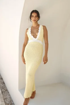 Vacation Dresses|Spring Break Dresses>Hello Molly Lisbon Lover Knit Maxi Dress Yellow