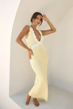 Vacation Dresses|Spring Break Dresses>Hello Molly Lisbon Lover Knit Maxi Dress Yellow