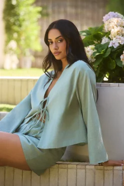 Two-Piece Shorts Set>Hello Molly Listen Closely Set Sage