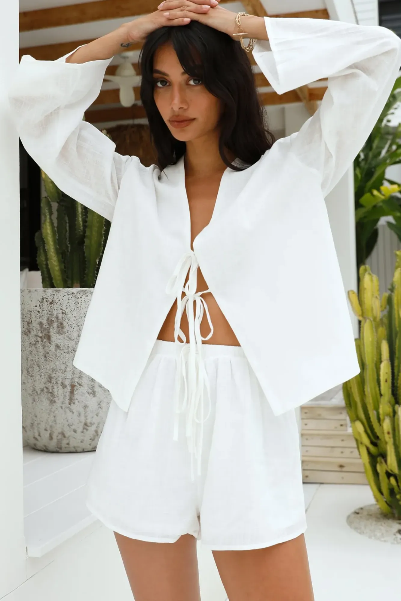 Two-Piece Shorts Set>Hello Molly Listen Closely Set White
