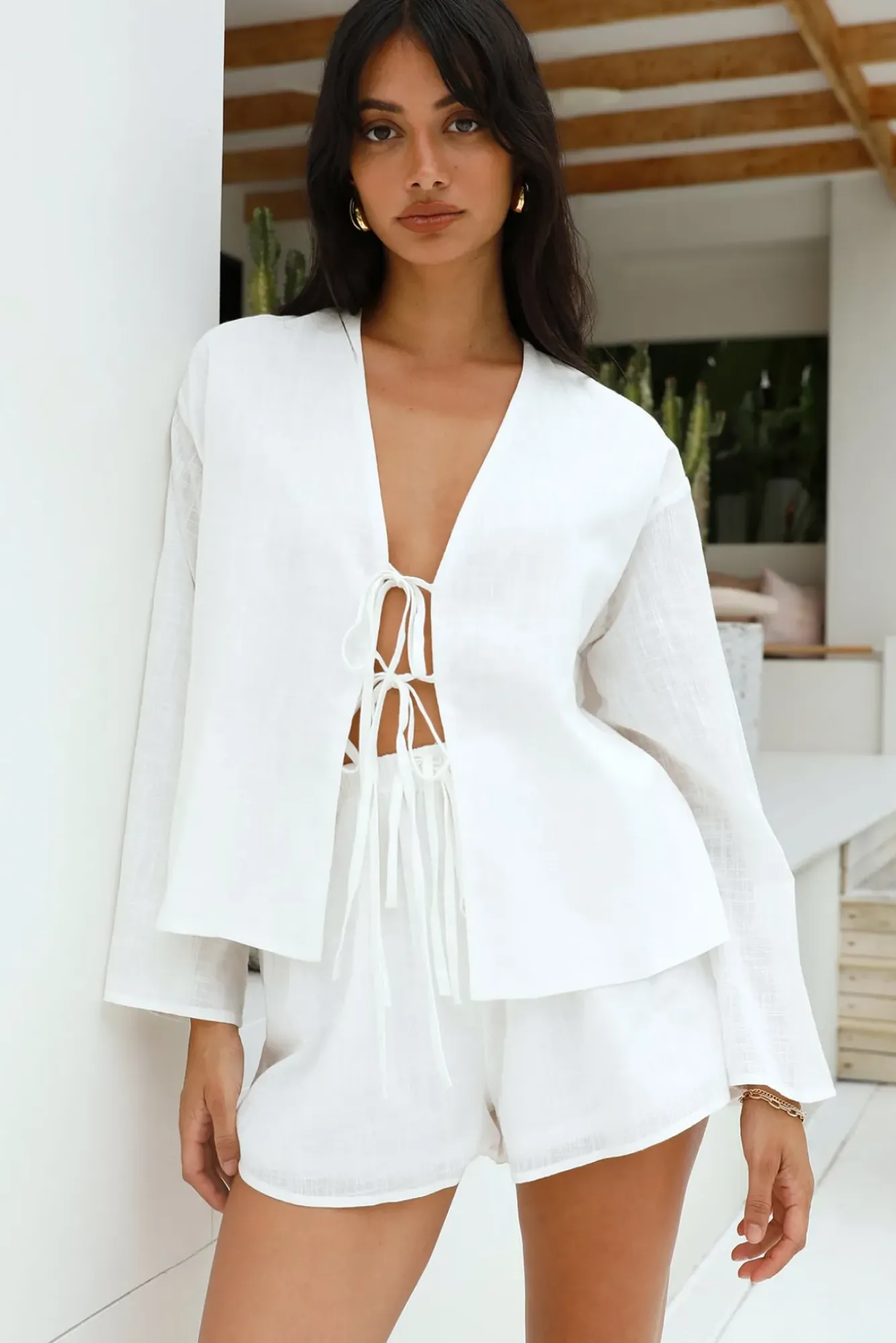 Two-Piece Shorts Set>Hello Molly Listen Closely Set White