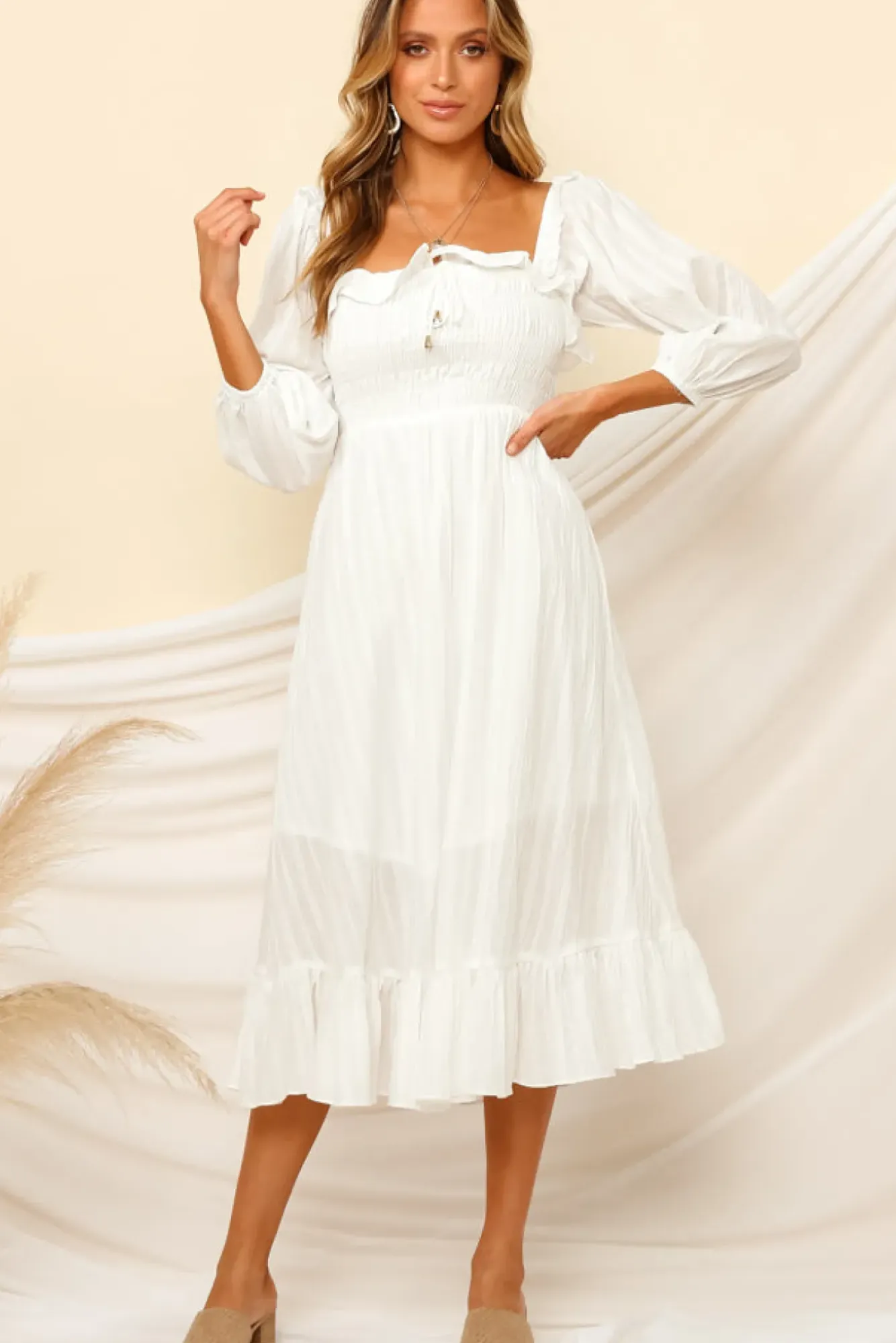 Vacation Dresses|Spring Break Dresses>Hello Molly Loved By The Moon Midi Dress White
