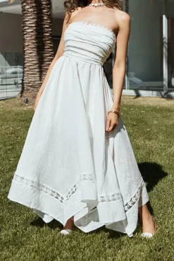 Vacation Dresses|Brunch Dresses>Hello Molly Lucia Strapless Midi Dress White