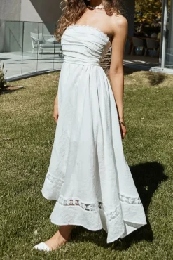 Vacation Dresses|Brunch Dresses>Hello Molly Lucia Strapless Midi Dress White