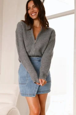 Long Sleeve|Cropped>Hello Molly Luella Knit Top Grey