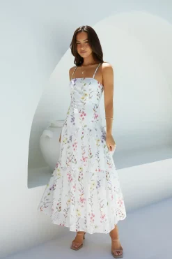 Cocktail Dresses|Vacation Dresses>Hello Molly Luminous Field Floral Maxi Dress White