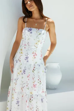 Cocktail Dresses|Vacation Dresses>Hello Molly Luminous Field Floral Maxi Dress White