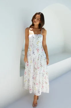 Cocktail Dresses|Vacation Dresses>Hello Molly Luminous Field Floral Maxi Dress White