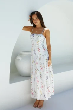 Cocktail Dresses|Vacation Dresses>Hello Molly Luminous Field Floral Maxi Dress White