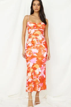 Vacation Dresses|Multipattern Dresses>Hello Molly Luna Magic Midi Dress Orange