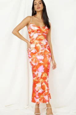 Vacation Dresses|Multipattern Dresses>Hello Molly Luna Magic Midi Dress Orange