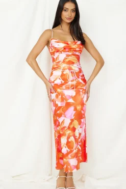 Vacation Dresses|Multipattern Dresses>Hello Molly Luna Magic Midi Dress Orange