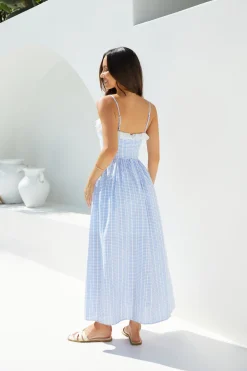 Brunch Dresses|Casual Dresses>Hello Molly Lyra Gingham Maxi Dress Blue