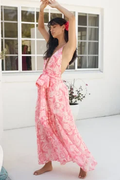 Cocktail Dresses|Floral Dresses>Hello Molly Magic Meadow Halter Maxi Dress Pink
