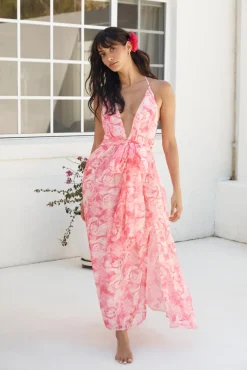 Cocktail Dresses|Floral Dresses>Hello Molly Magic Meadow Halter Maxi Dress Pink