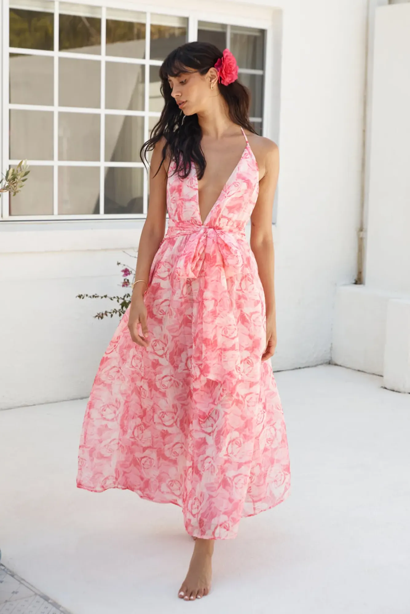Cocktail Dresses|Floral Dresses>Hello Molly Magic Meadow Halter Maxi Dress Pink
