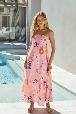 Spring Break Dresses|Multipattern Dresses>Hello Molly Magic Tricks Strapless Maxi Dress Pink