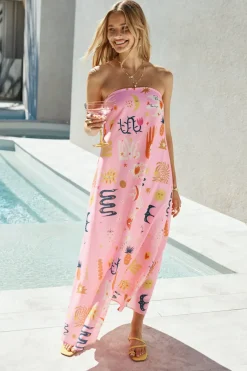 Spring Break Dresses|Multipattern Dresses>Hello Molly Magic Tricks Strapless Maxi Dress Pink