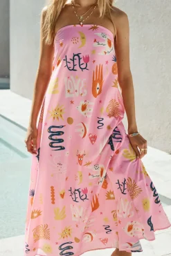 Spring Break Dresses|Multipattern Dresses>Hello Molly Magic Tricks Strapless Maxi Dress Pink