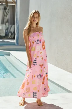 Spring Break Dresses|Multipattern Dresses>Hello Molly Magic Tricks Strapless Maxi Dress Pink