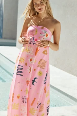 Spring Break Dresses|Multipattern Dresses>Hello Molly Magic Tricks Strapless Maxi Dress Pink