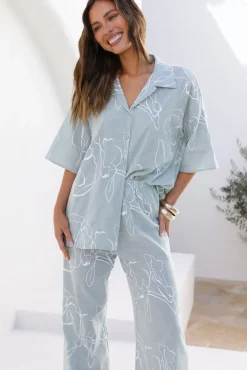 Cropped|Two-Piece Pants Set>Hello Molly Magnetic Moment Set Sage