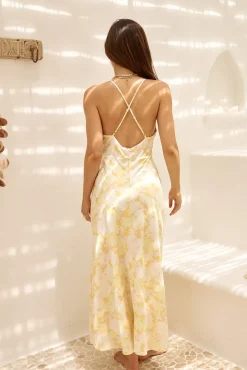 Cocktail Dresses|Brunch Dresses>Hello Molly Main Attraction Satin Maxi Dress Yellow