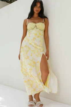 Wedding Guest Dresses|Summer Dresses>Hello Molly Main Character Satin Maxi Dress Yellow