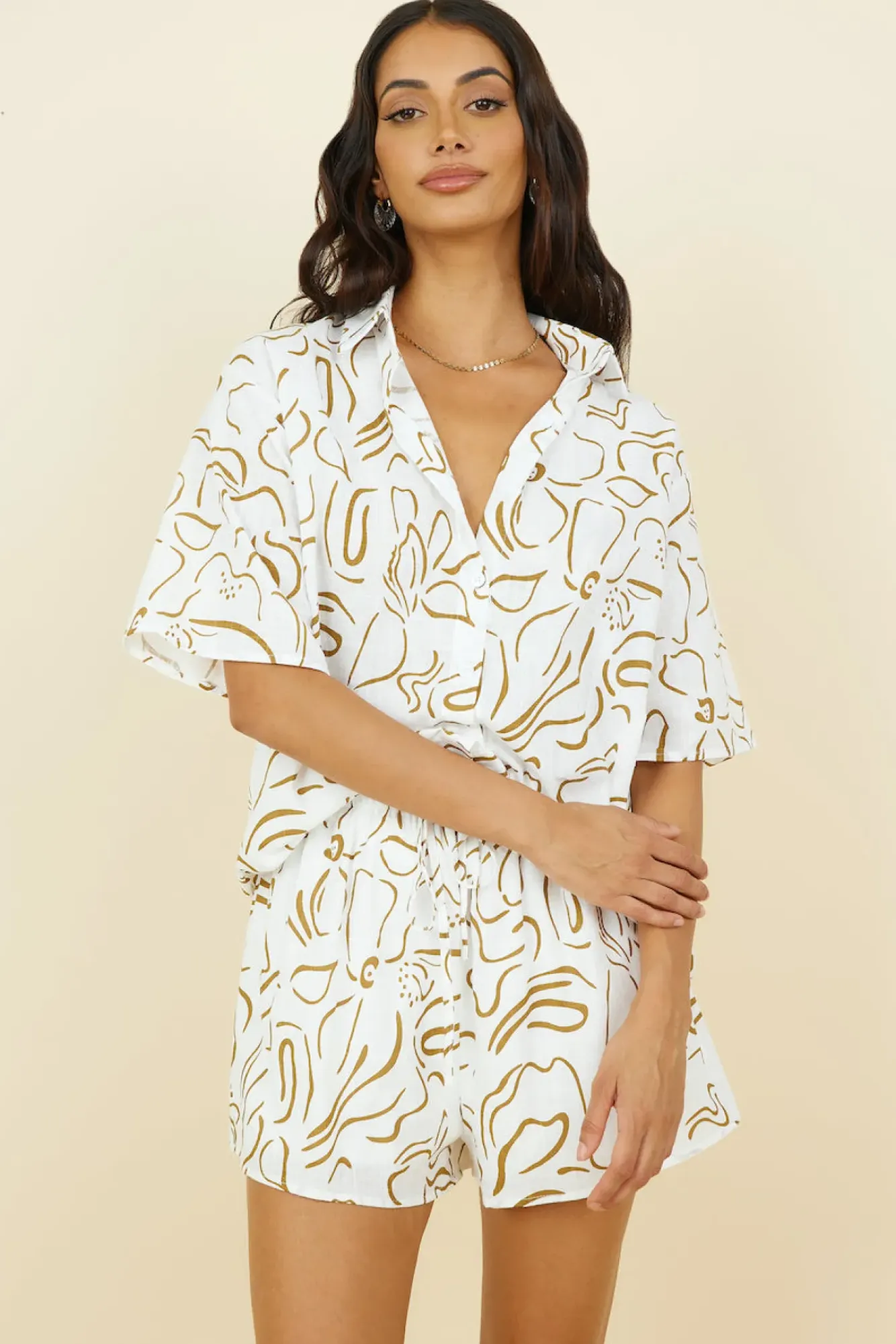 Cropped|Two-Piece Shorts Set>Hello Molly Making Moves Set Brown