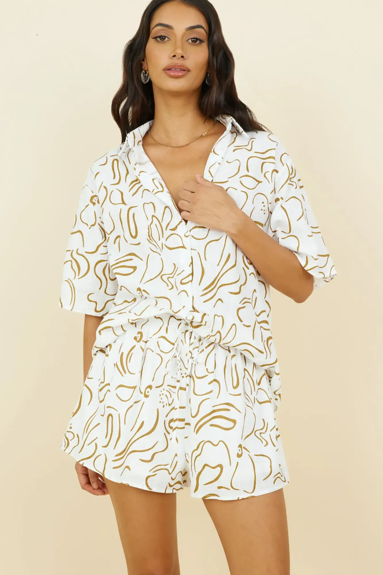 Cropped|Two-Piece Shorts Set>Hello Molly Making Moves Set Brown