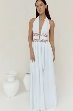 Vacation Dresses|Brunch Dresses>Hello Molly Maldives Garden Halter Maxi Dress White