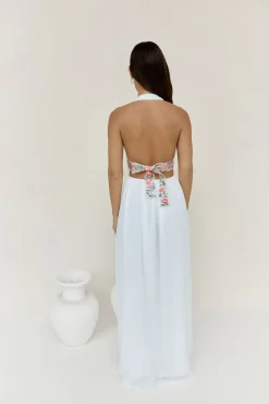Vacation Dresses|Brunch Dresses>Hello Molly Maldives Garden Halter Maxi Dress White