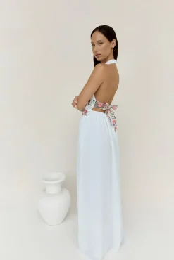 Vacation Dresses|Brunch Dresses>Hello Molly Maldives Garden Halter Maxi Dress White
