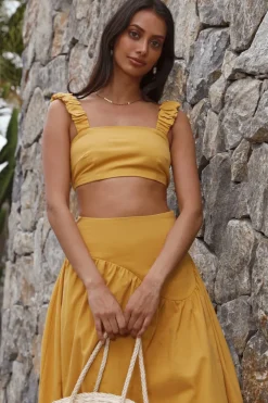 Cropped>Hello Molly Mango Trees Crop Top Mustard