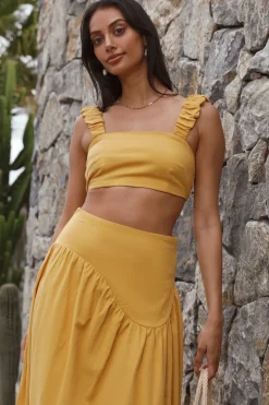 Cropped>Hello Molly Mango Trees Crop Top Mustard