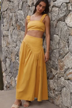Cropped>Hello Molly Mango Trees Crop Top Mustard