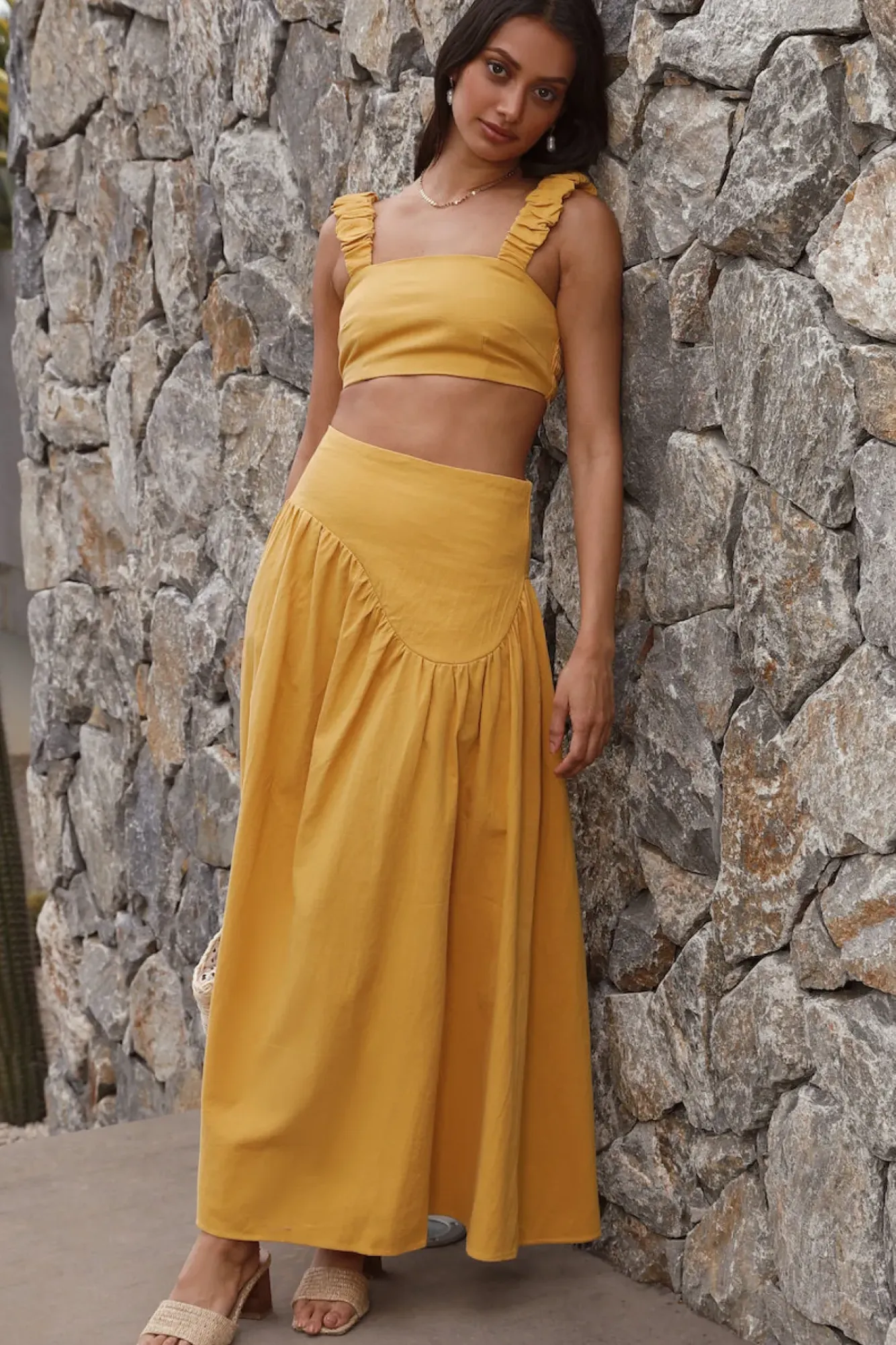 Cropped>Hello Molly Mango Trees Crop Top Mustard