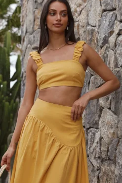 Cropped>Hello Molly Mango Trees Crop Top Mustard
