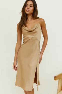 Spring Break Dresses|Date Night Dresses>Hello Molly Manifestation Midi Dress Brown