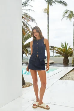 Fashion Tops And Vests|Cropped>Hello Molly Maverick Vest Dark Blue