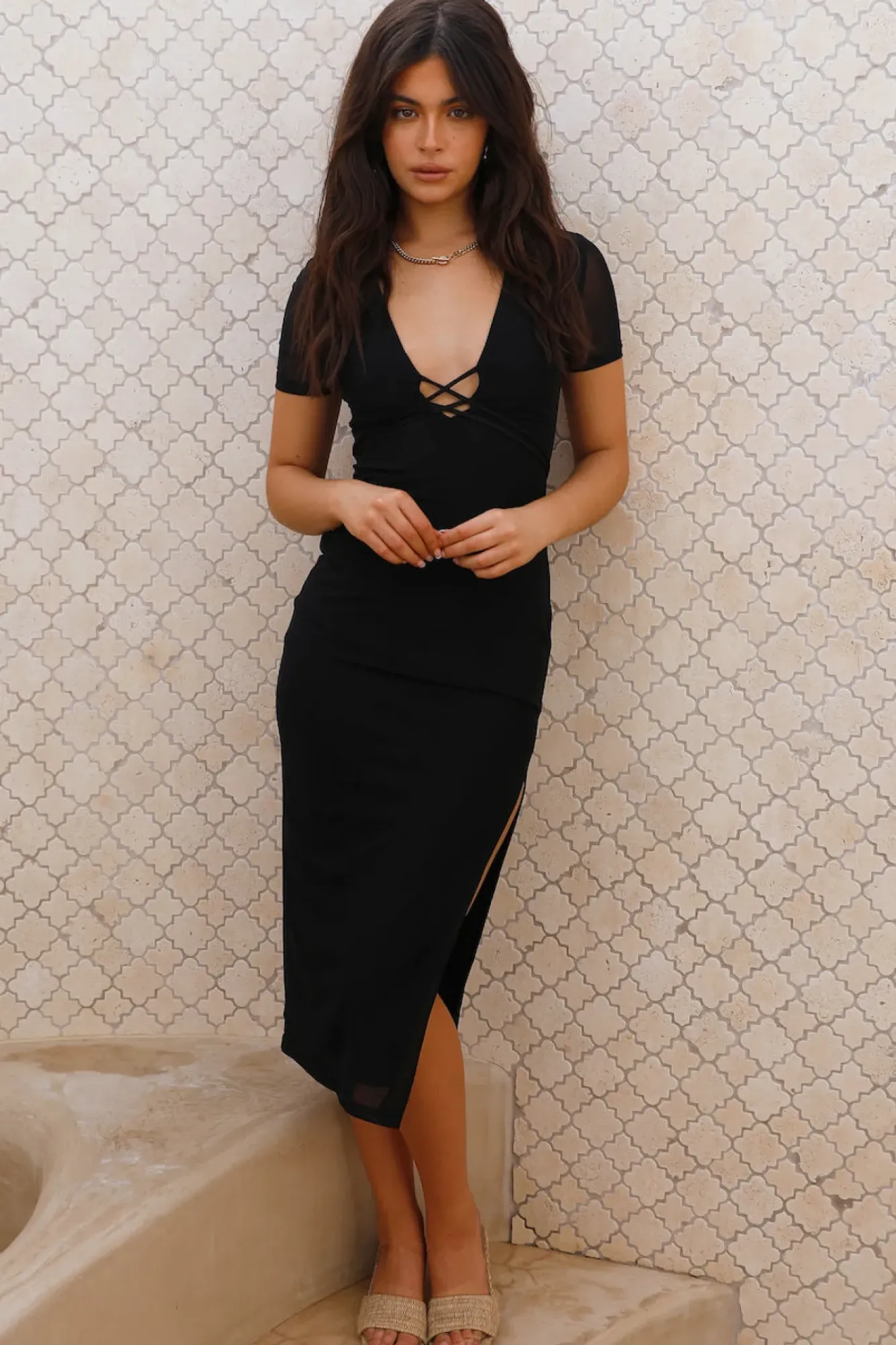 Vacation Dresses|Spring Break Dresses>Hello Molly Meadow Serenity Midi Dress Black