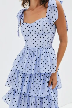 Wedding Guest Dresses|Cocktail Dresses>SOFIE THE LABEL Mediterranean Muse Tiered Midi Dress Blue