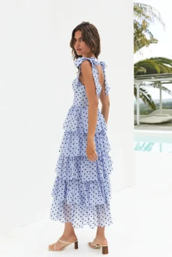 Wedding Guest Dresses|Cocktail Dresses>SOFIE THE LABEL Mediterranean Muse Tiered Midi Dress Blue
