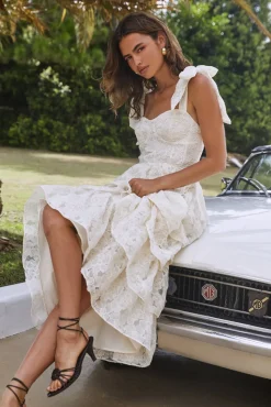 Wedding Guest Dresses|Formal Dresses>SOFIE THE LABEL Mediterranean Muse Tiered Midi Dress Ivory