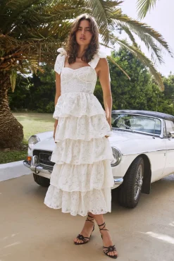 Wedding Guest Dresses|Formal Dresses>SOFIE THE LABEL Mediterranean Muse Tiered Midi Dress Ivory