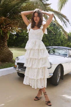 Wedding Guest Dresses|Formal Dresses>SOFIE THE LABEL Mediterranean Muse Tiered Midi Dress Ivory
