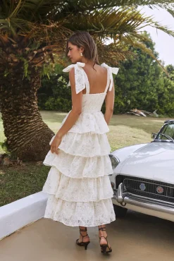 Wedding Guest Dresses|Formal Dresses>SOFIE THE LABEL Mediterranean Muse Tiered Midi Dress Ivory
